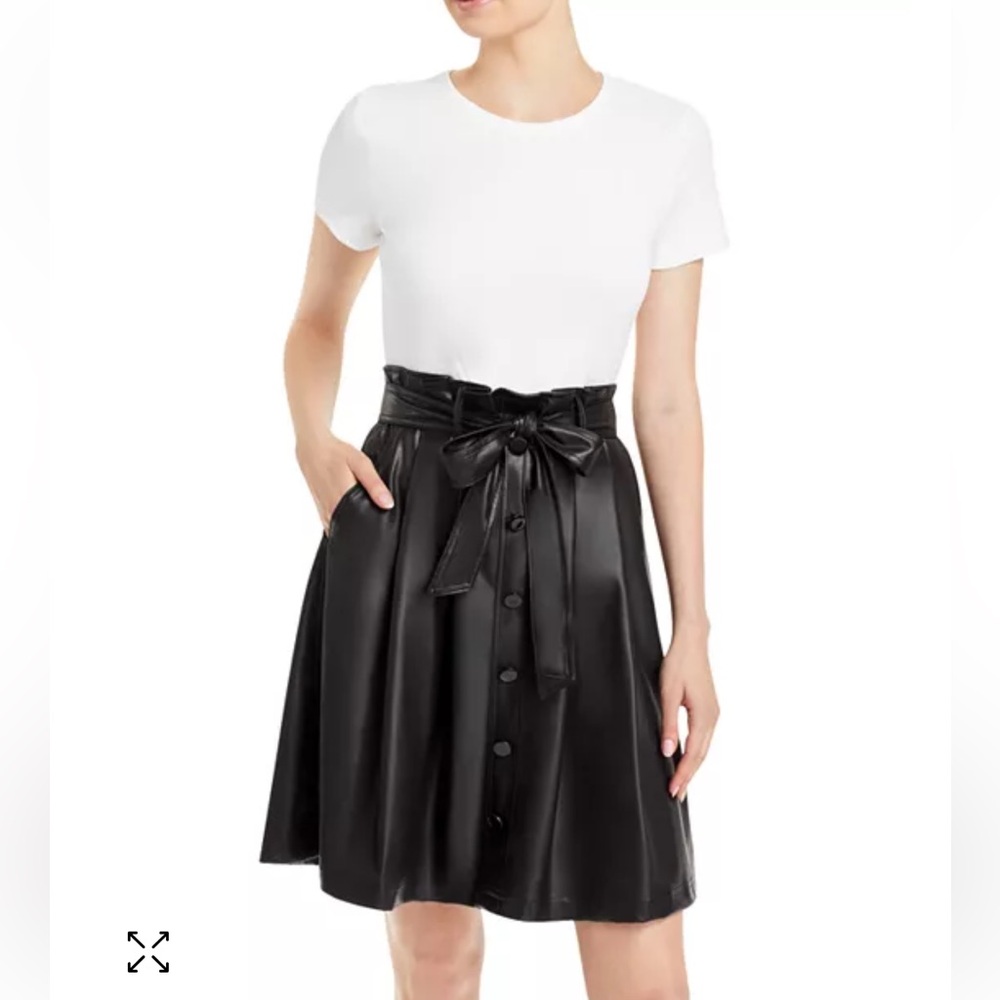 Karl Lagerfeld Black & White dress jersey top & faux-leather skirt
